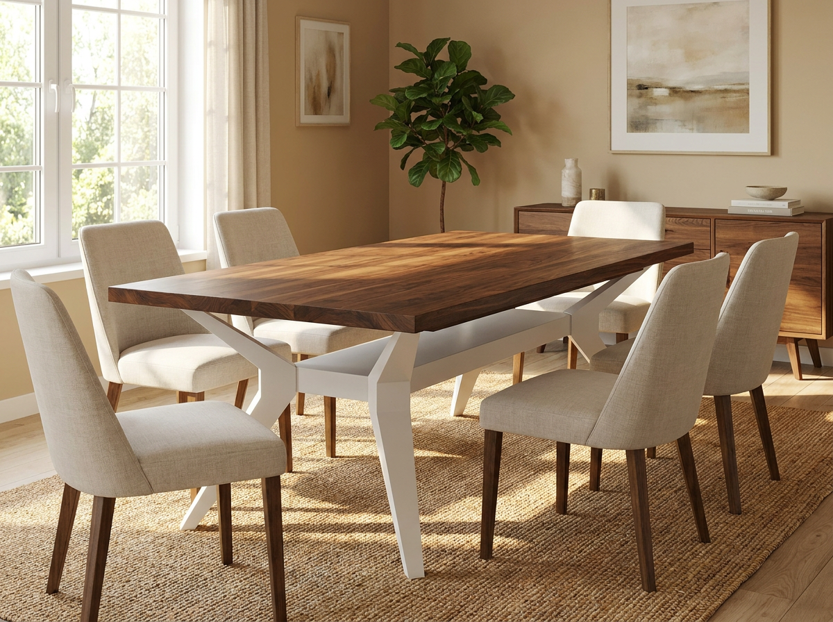 Custom Dane dining table with a dark wood top and white base by Westerman Woodworks, Tulsa, Oklahoma