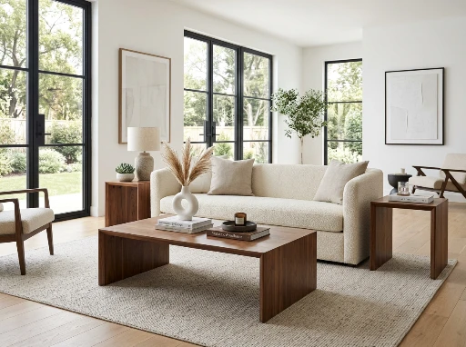 Custom wooden coffee table and furniture in a living room by Westerman Woodworks, Tulsa, Oklahoma