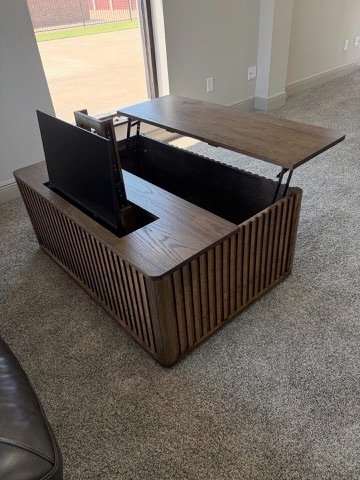 Wooden lift-top coffee table with storage by Westerman Woodworks, Tulsa, Oklahoma